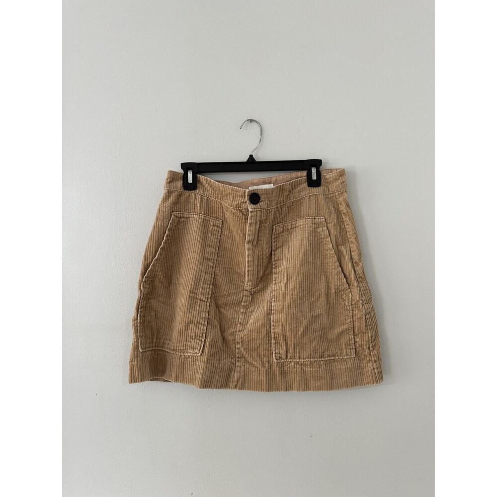 H&M Brown Corduroy A-Line Mini Skirt With Pockets Sz 12 Stretch High Waist
